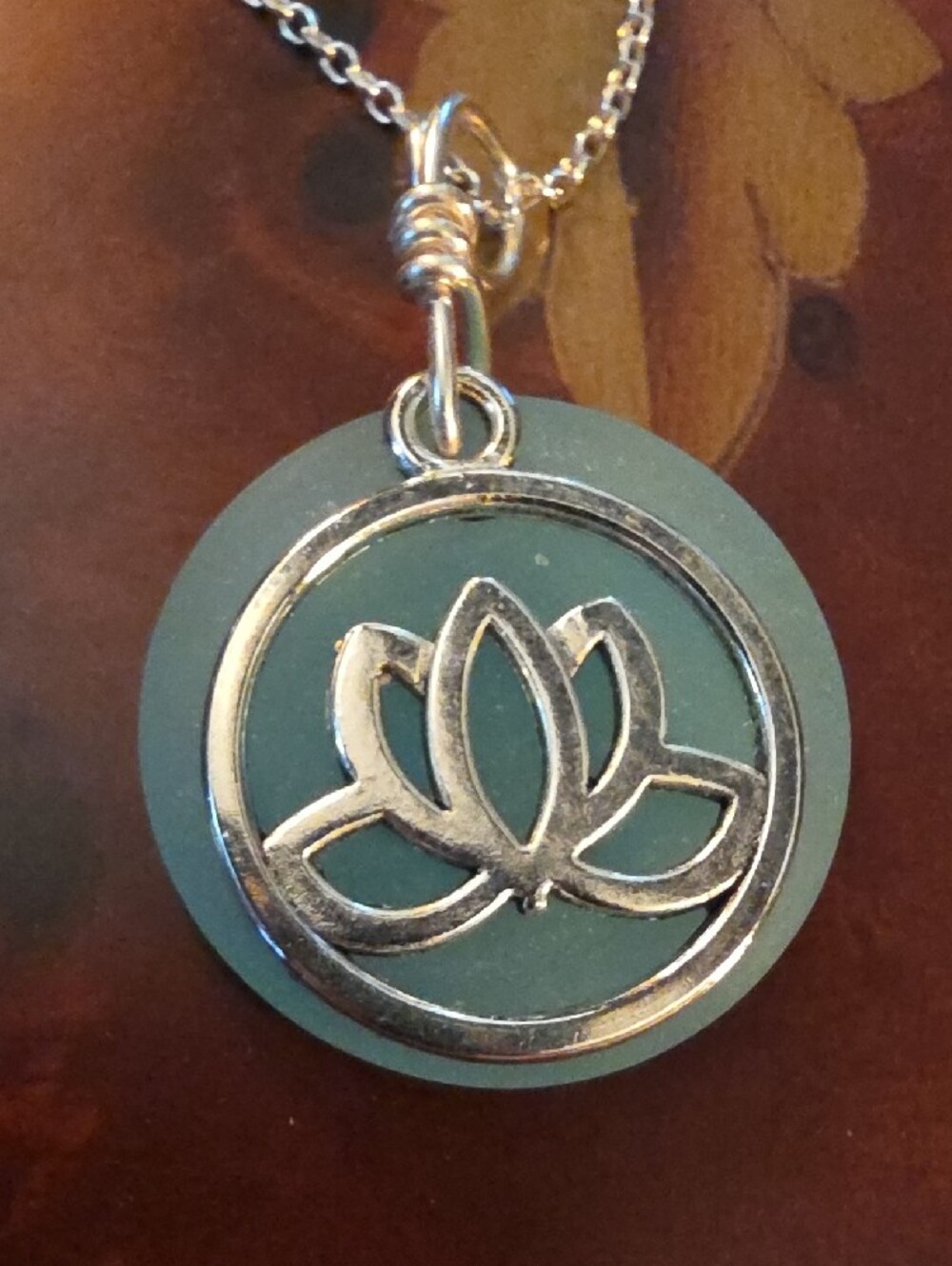 Lotus And Sea Glass Pendant On 20" Sterling Silver Chain